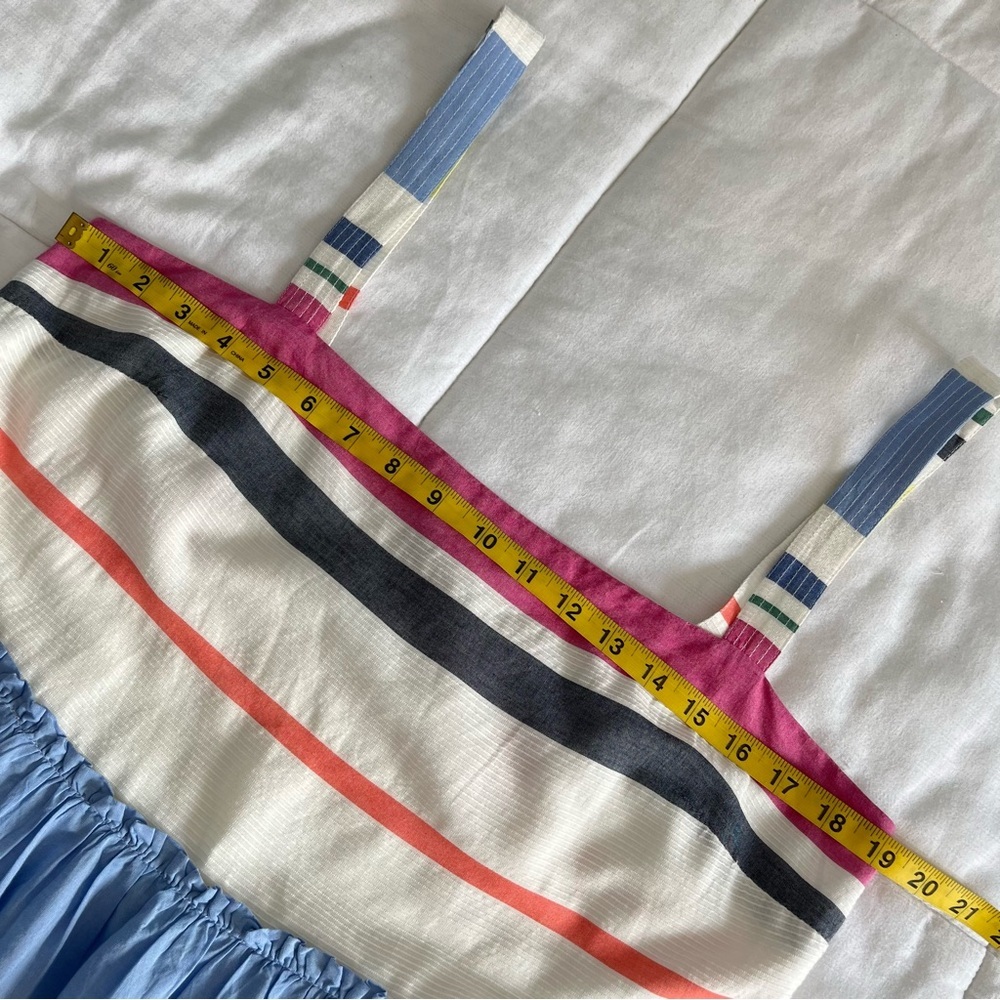 GAP White Rainbow Striped Cotton Square Neck Maxi Dress Women's Large Vacation - Picture 12 of 13